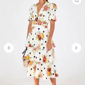Farm Rio Nanaju Blouse (XS) and Midi Skirt (S) | Tropical Polka Dot 2-Piece Set